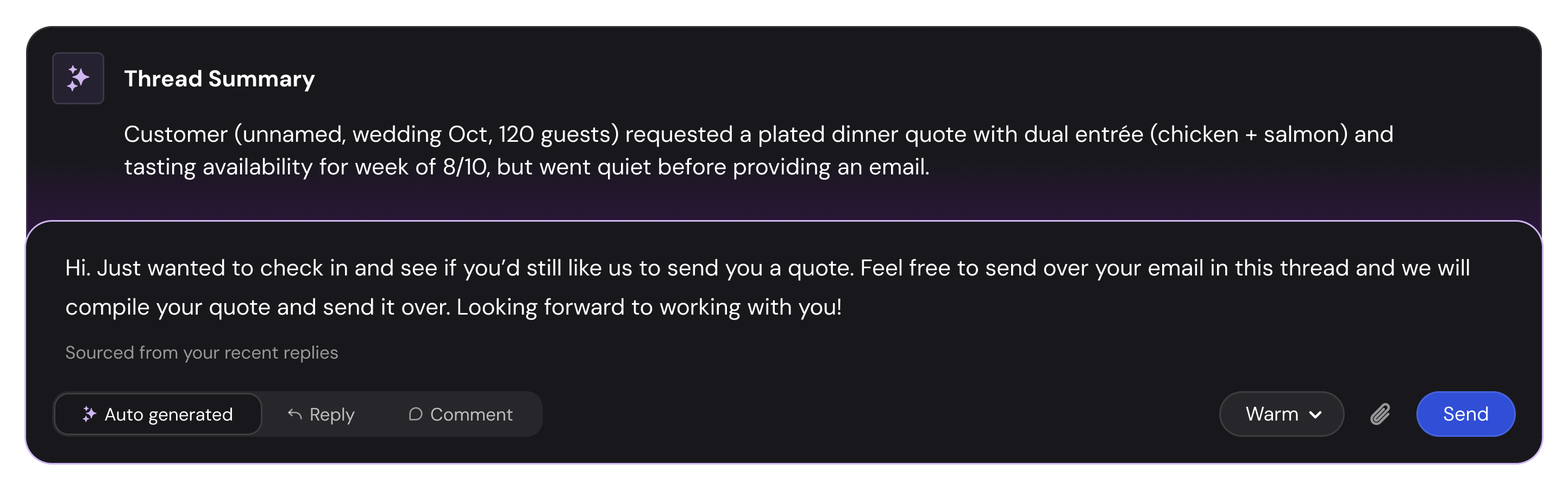 Colour coded comments, agent replies, and incoming messages