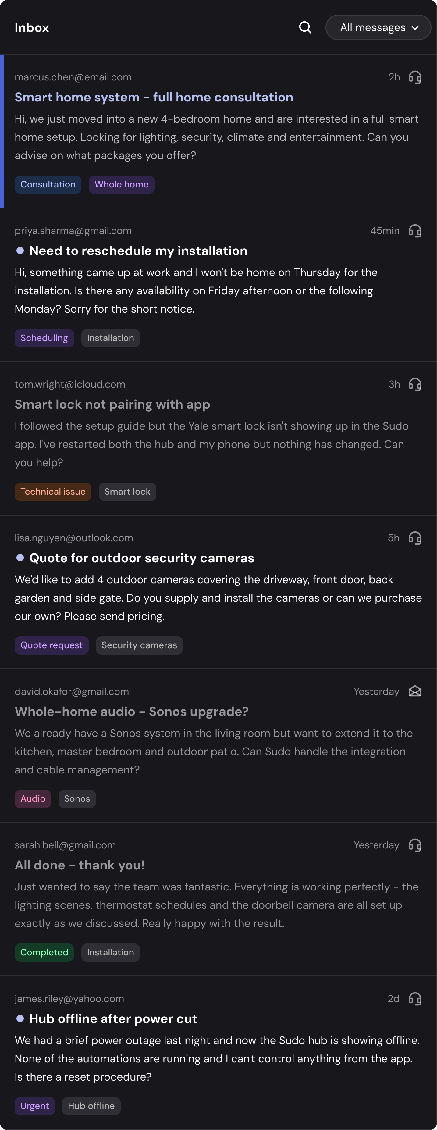 The inbox queue filtered to a single view