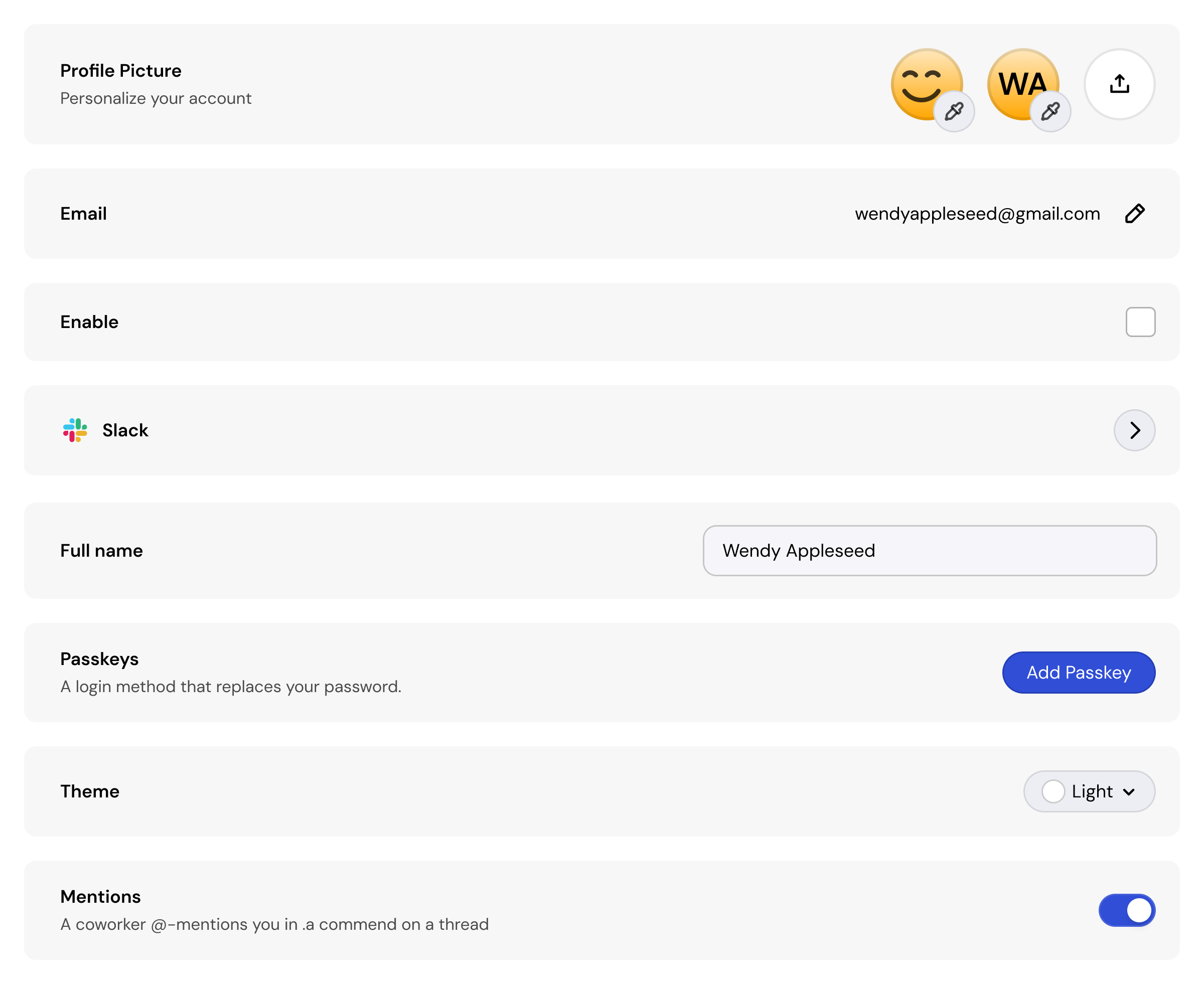 The settings kit: row types and a page assembled from them